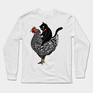 Tuxedo Cat on a Chicken Long Sleeve T-Shirt